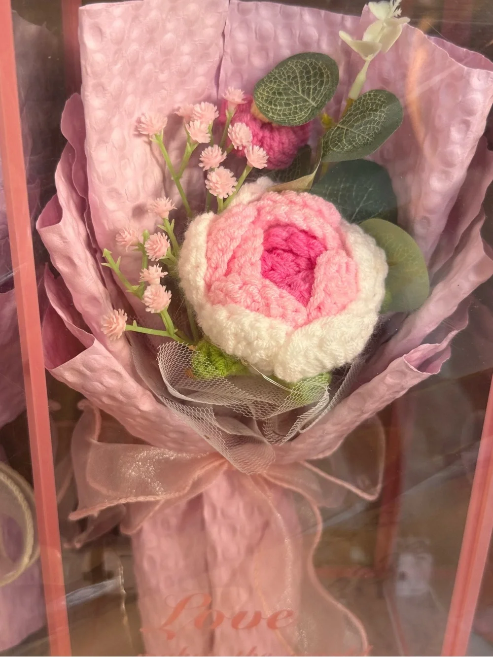Home Accents Pink & White Crochet Flower Bouquet - Faux Floral Accent